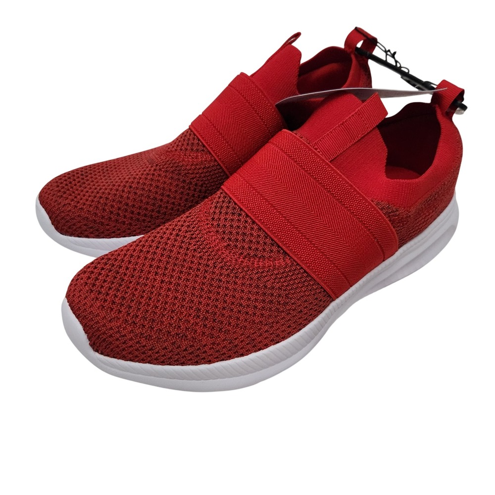 Athletic Works Mens Banded Jogger Slip On Sneakers Red Knit Memory Foam 9.5 NWT